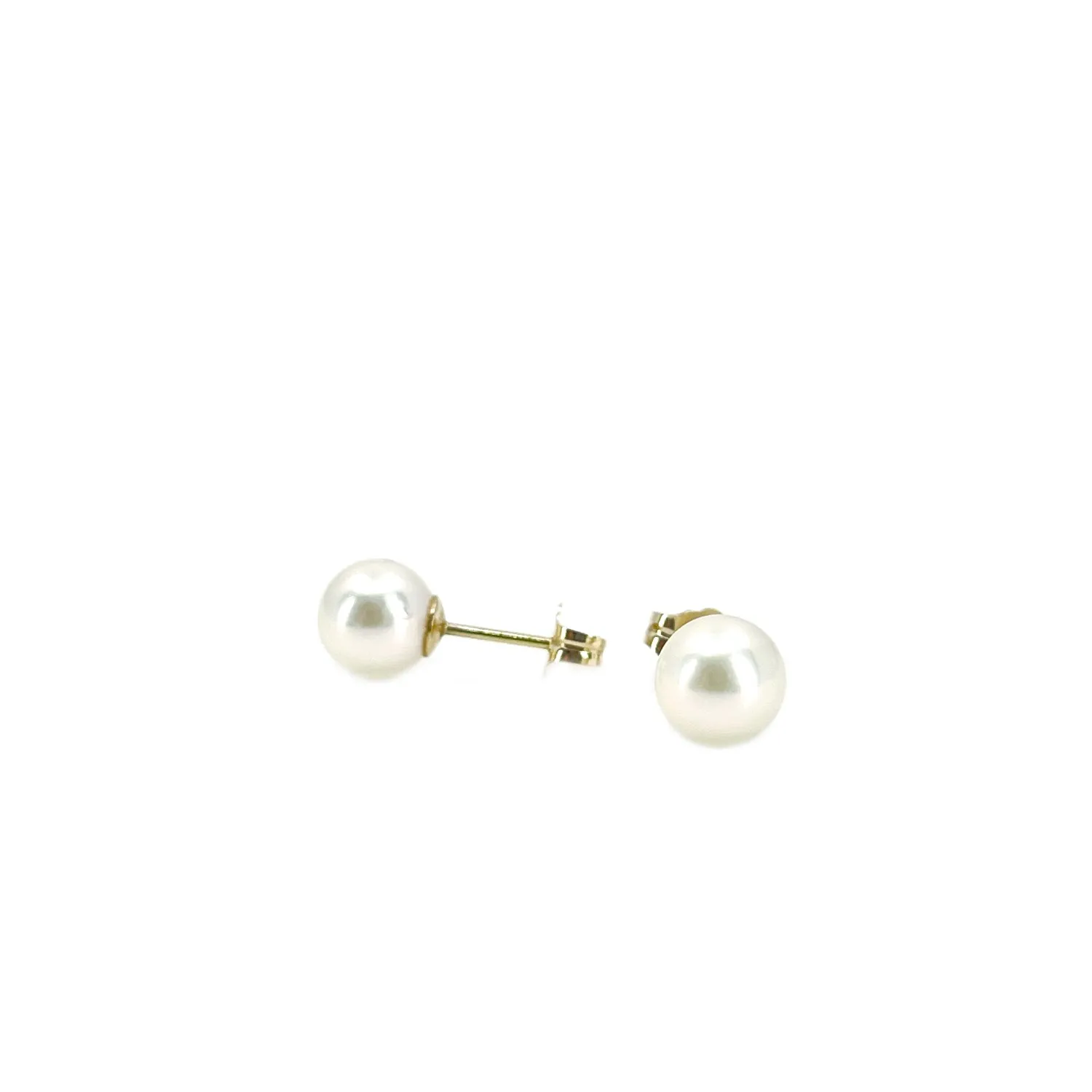 Vintage Modern Akoya Saltwater Cultured Pearl Pierced Earrings M/L- 14K Yellow Gold