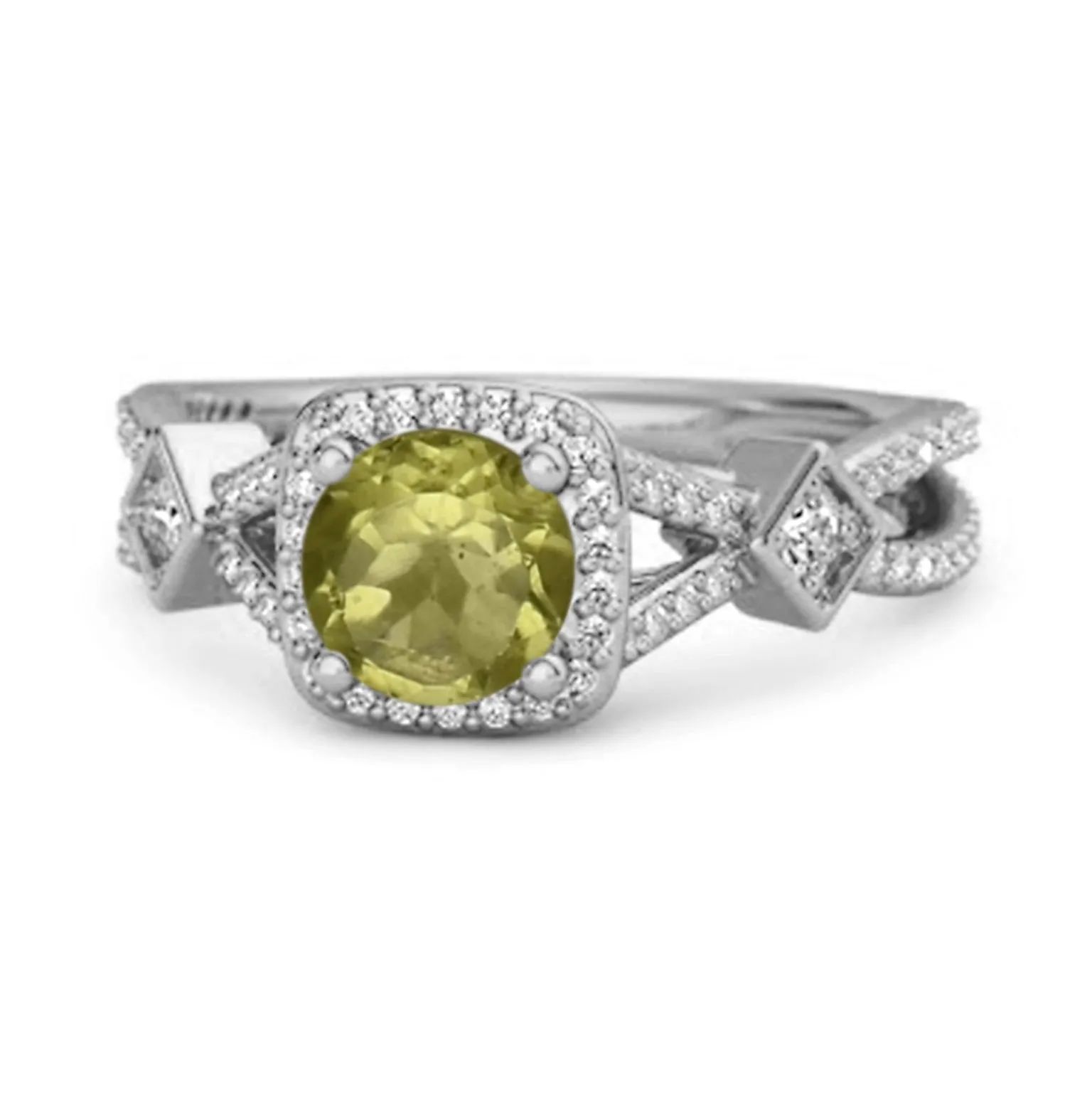 Vintage Peridot 925 Sterling Silver Split Shank Wedding Ring