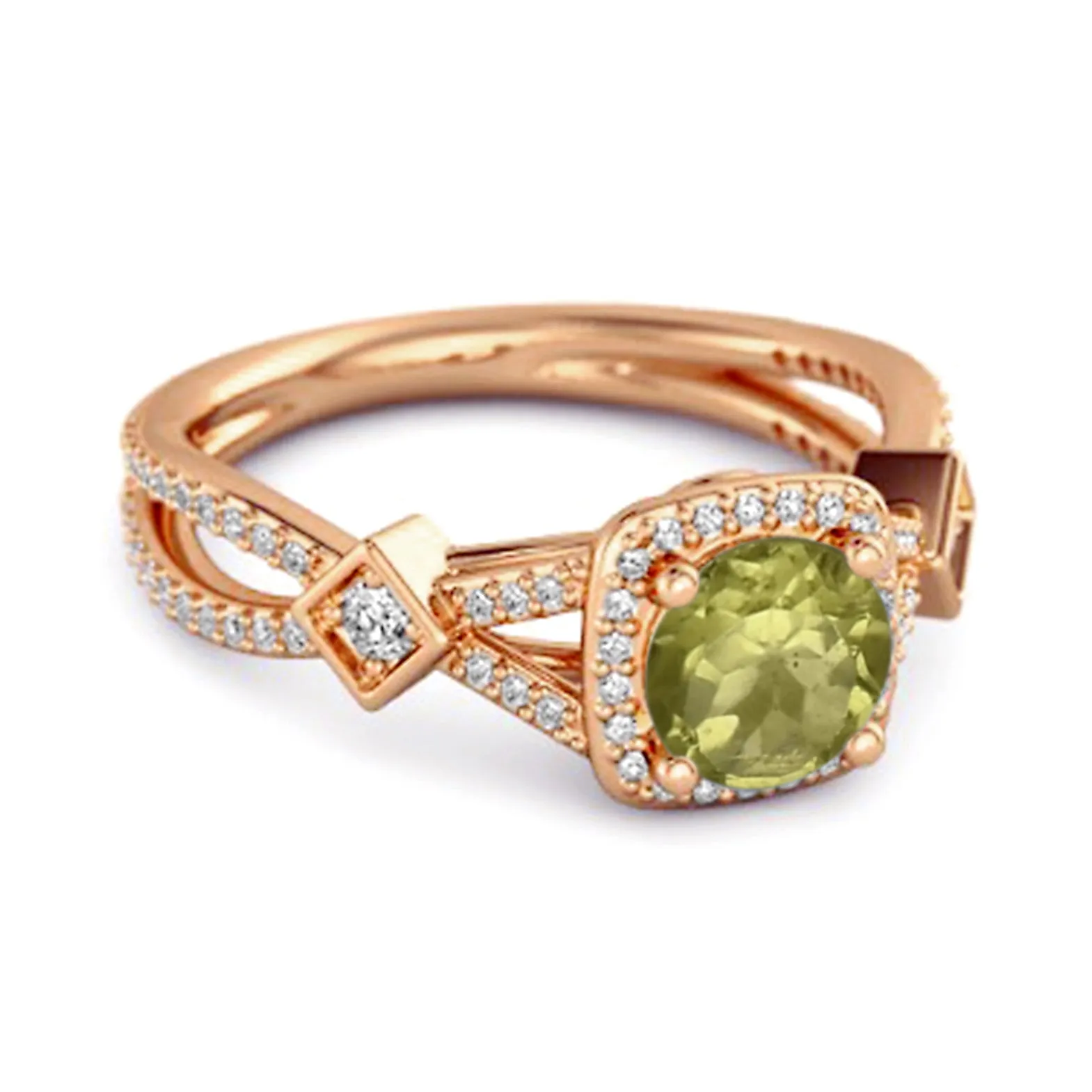 Vintage Peridot 925 Sterling Silver Split Shank Wedding Ring