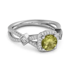 Vintage Peridot 925 Sterling Silver Split Shank Wedding Ring