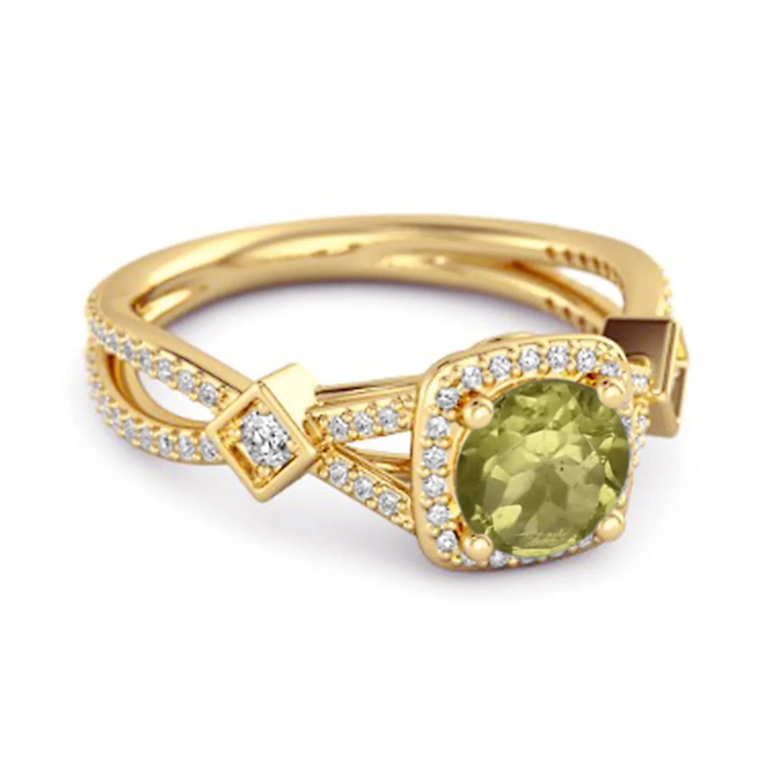 Vintage Peridot 925 Sterling Silver Split Shank Wedding Ring