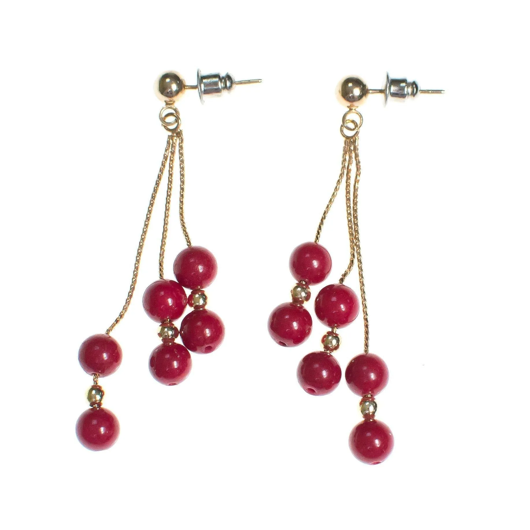 Vintage Rubelite Bead Drop Earrings