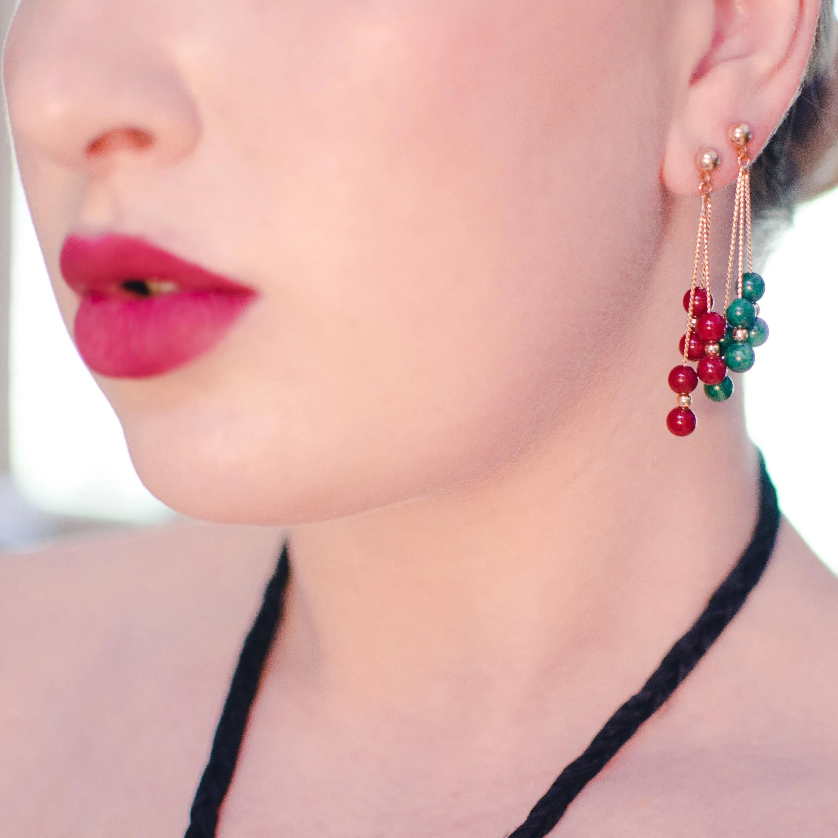 Vintage Rubelite Bead Drop Earrings