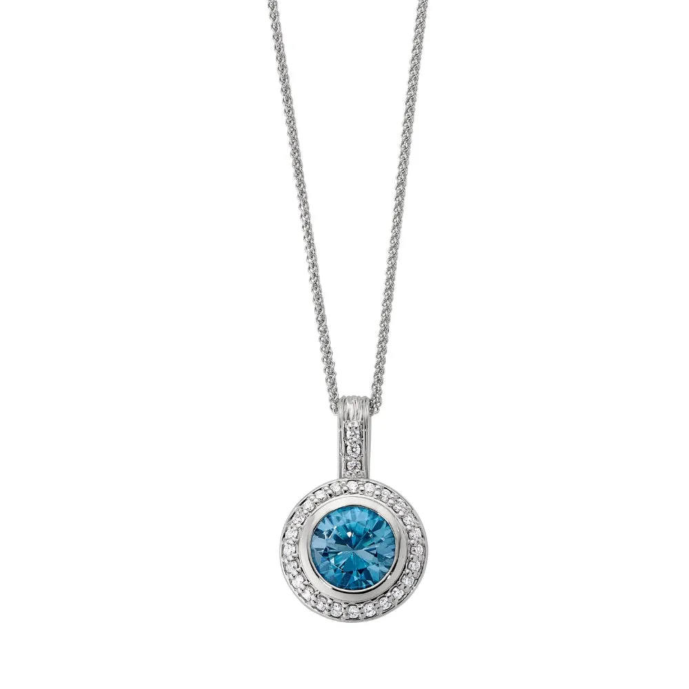 Vintage Style Blue Zircon Diamond Halo Pendant