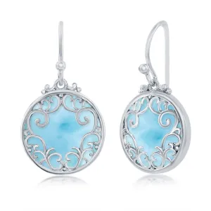 Vintage Style Round Larimar Dangle Earrings - Sterling Silver