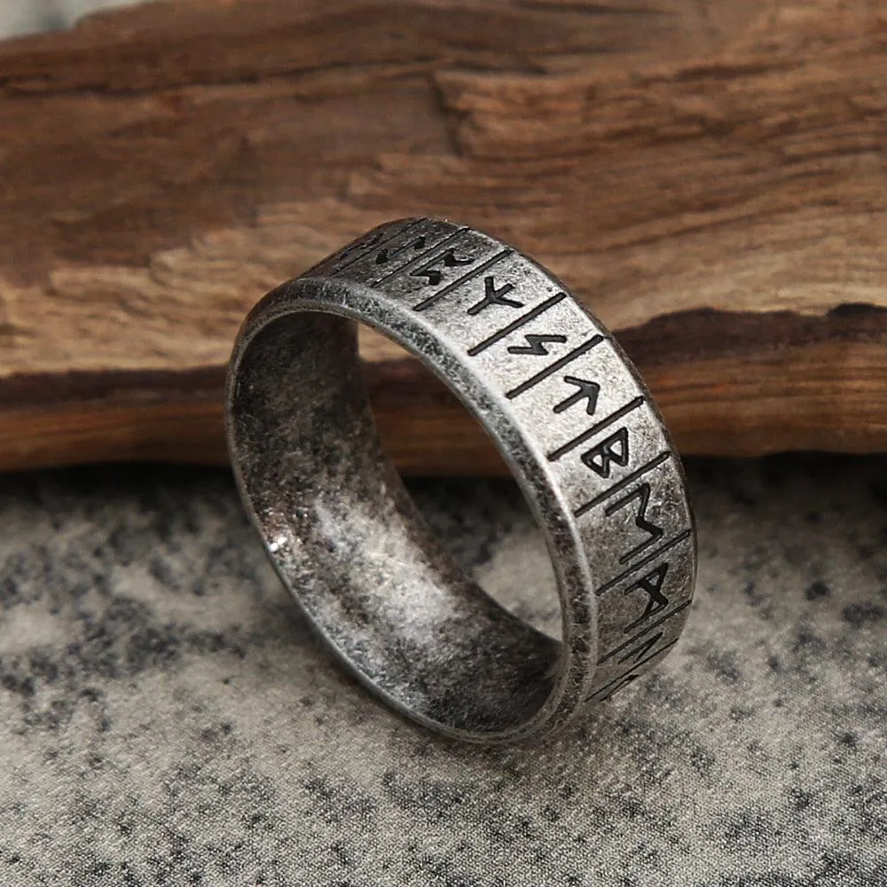Vintage Viking Rune Stainless Steel Biker Ring with Simple Design