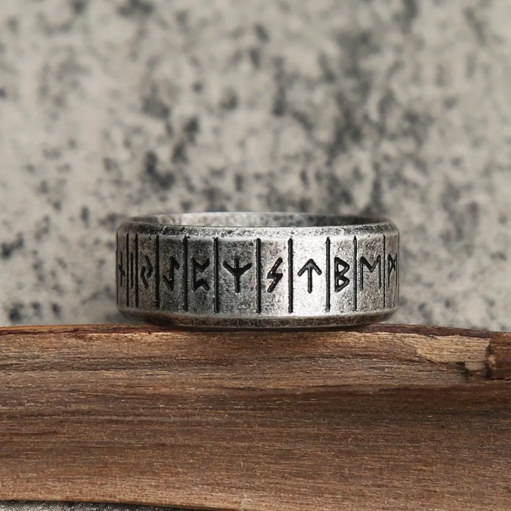 Vintage Viking Rune Stainless Steel Biker Ring with Simple Design