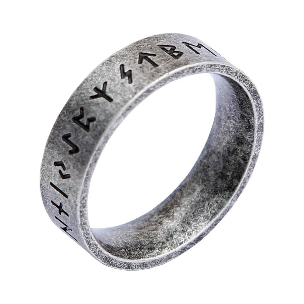 Vintage Viking Rune Stainless Steel Biker Ring with Simple Design