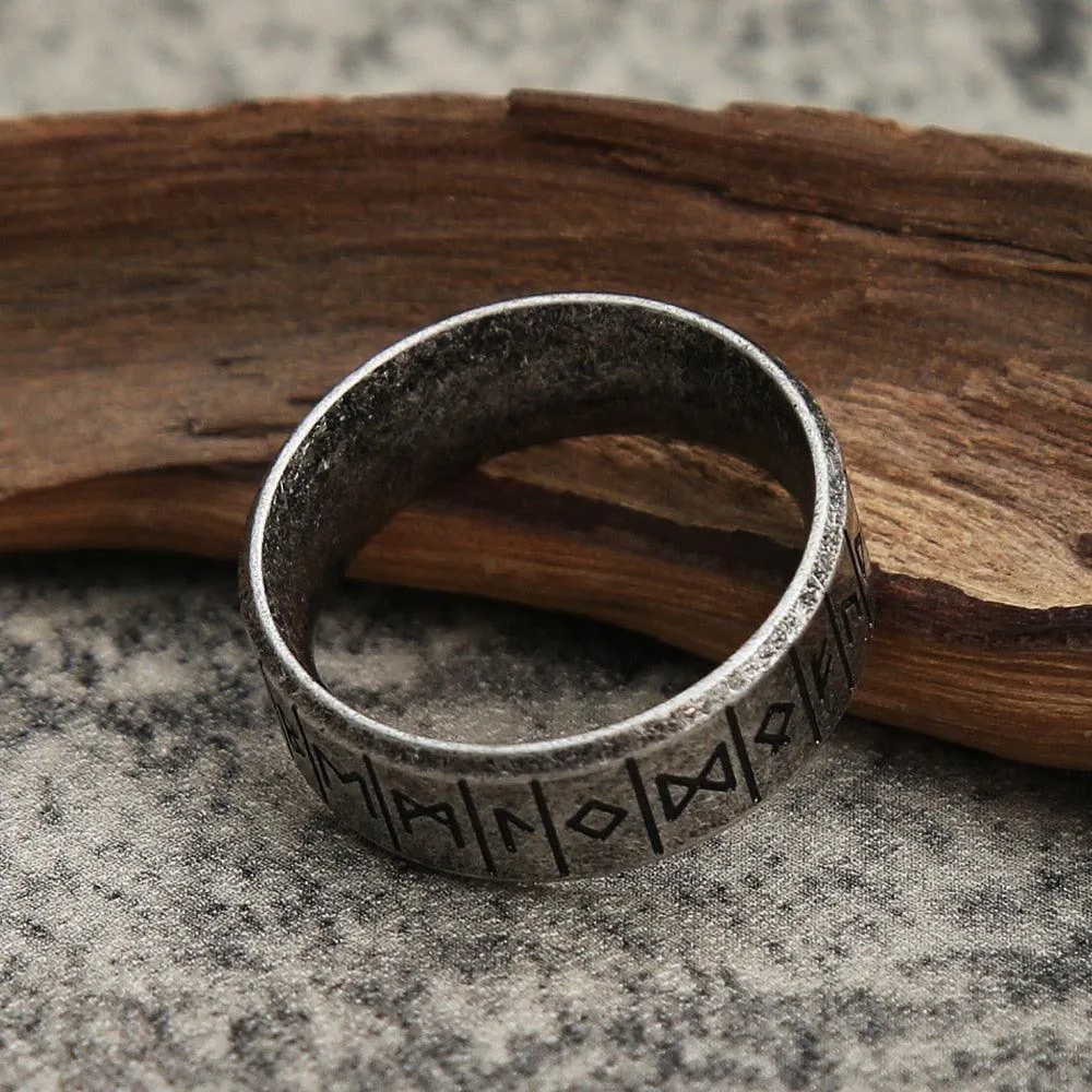 Vintage Viking Rune Stainless Steel Biker Ring with Simple Design