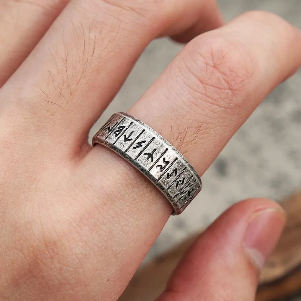 Vintage Viking Rune Stainless Steel Biker Ring with Simple Design