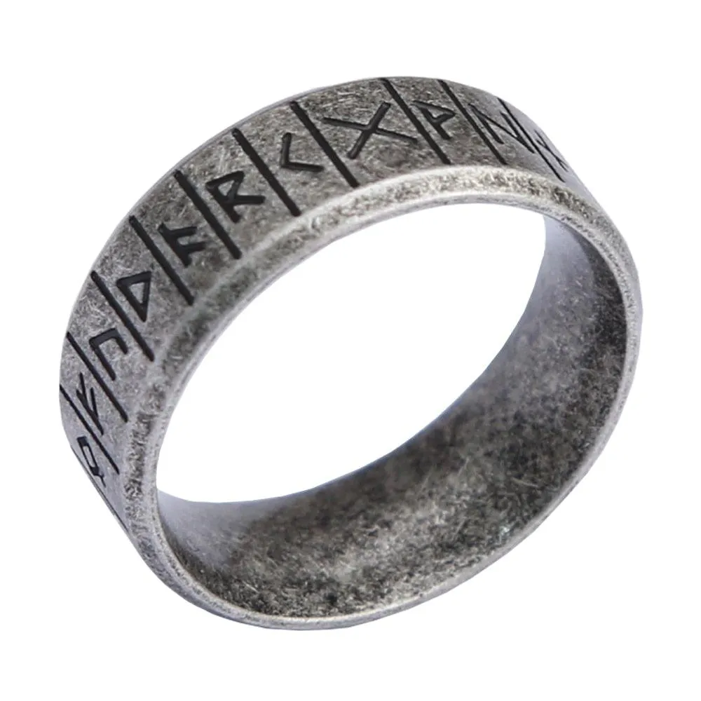 Vintage Viking Rune Stainless Steel Biker Ring with Simple Design