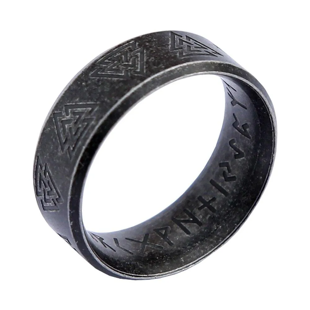 Vintage Viking Rune Stainless Steel Biker Ring with Simple Design