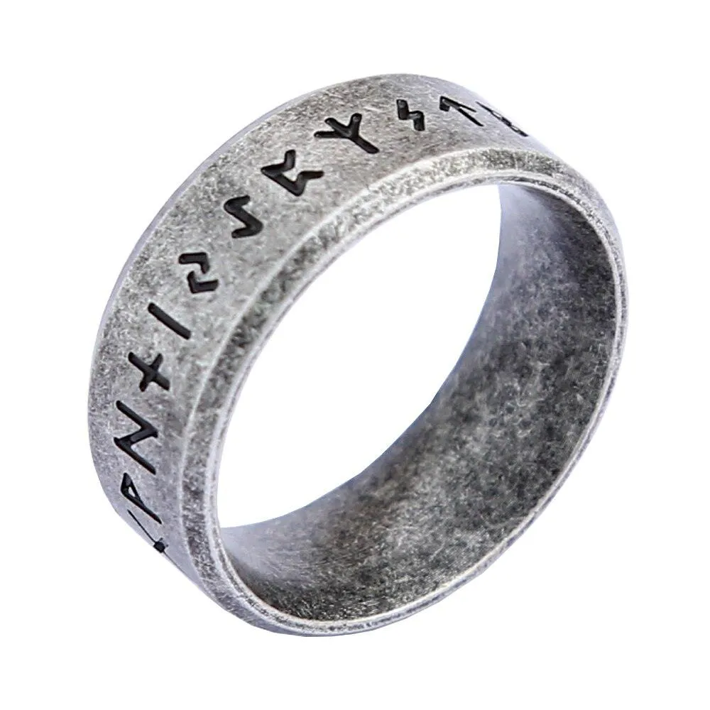Vintage Viking Rune Stainless Steel Biker Ring with Simple Design