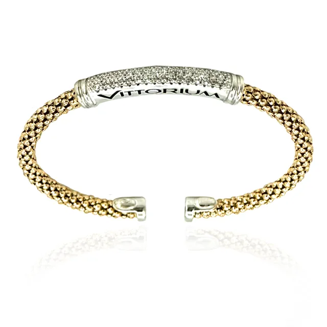 Vittorium Yellow Gold Medium Mesh Bangle with CZ Diamonds