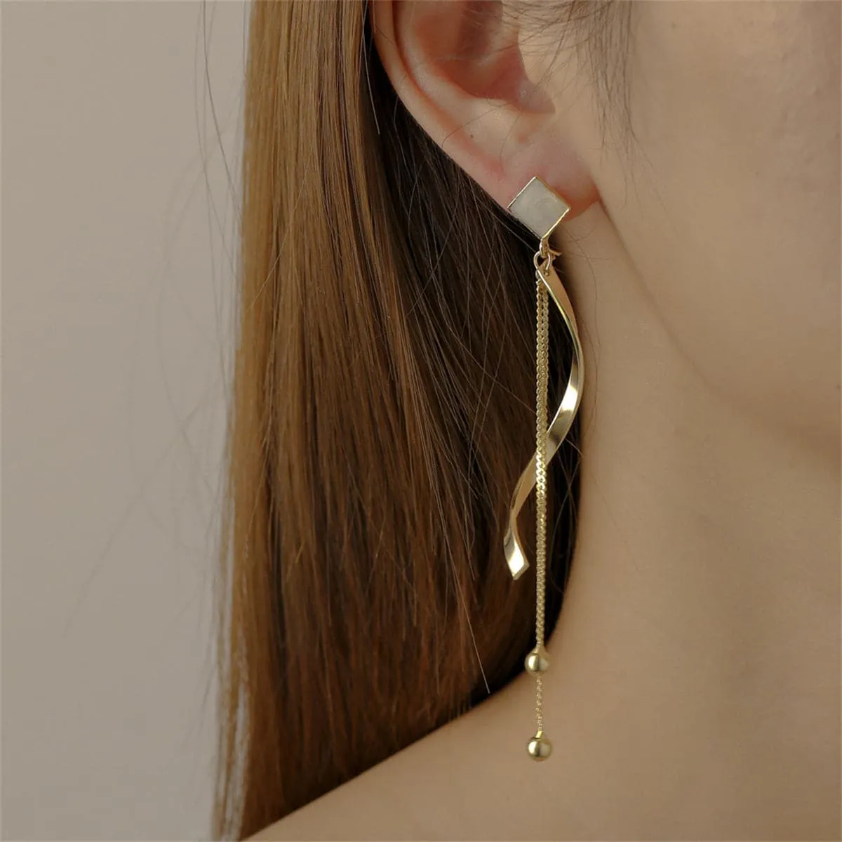 White Enamel & 18K Gold-Plated Rhombus Twisted Tassel Drop Earrings