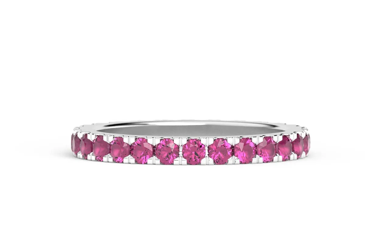 WHITE GOLD BIRTHSTONE HALF PAVE STACKING RING