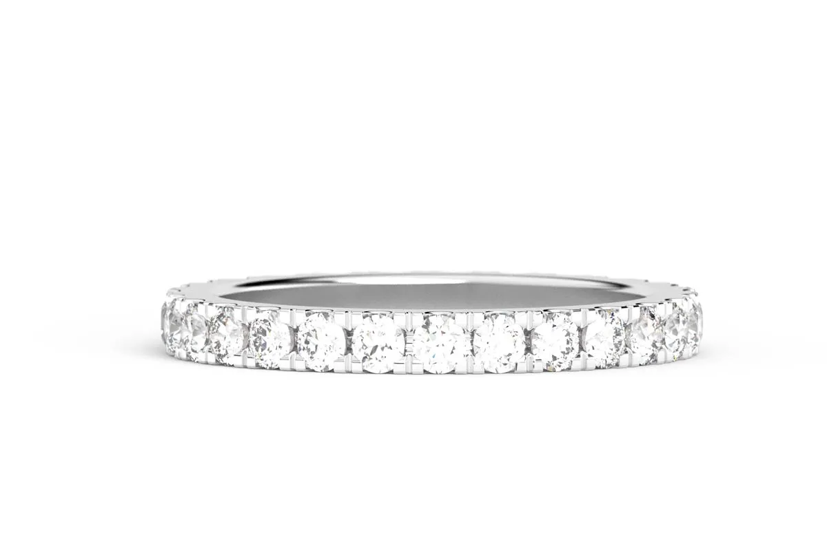 WHITE GOLD BIRTHSTONE HALF PAVE STACKING RING