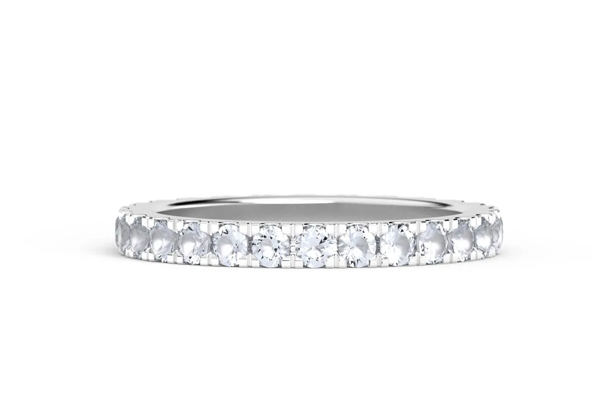 WHITE GOLD BIRTHSTONE HALF PAVE STACKING RING