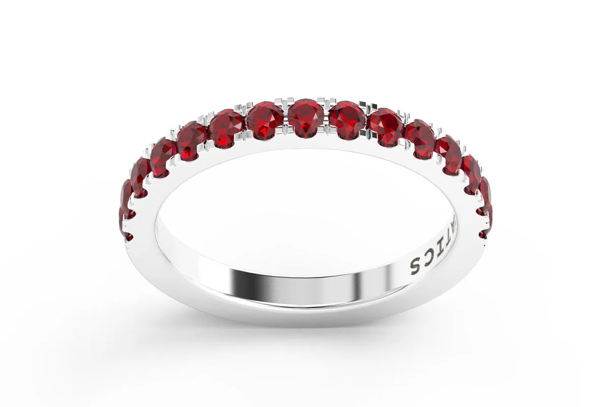 WHITE GOLD BIRTHSTONE HALF PAVE STACKING RING