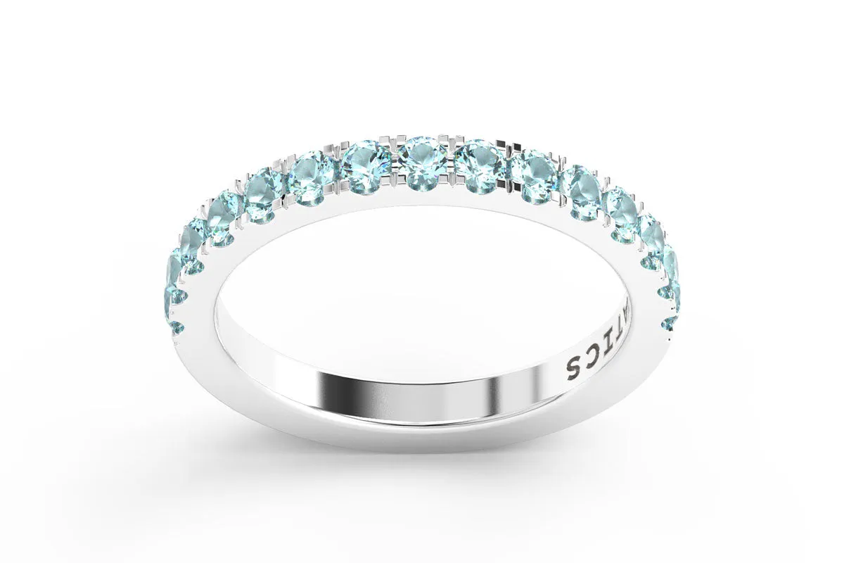 WHITE GOLD BIRTHSTONE HALF PAVE STACKING RING