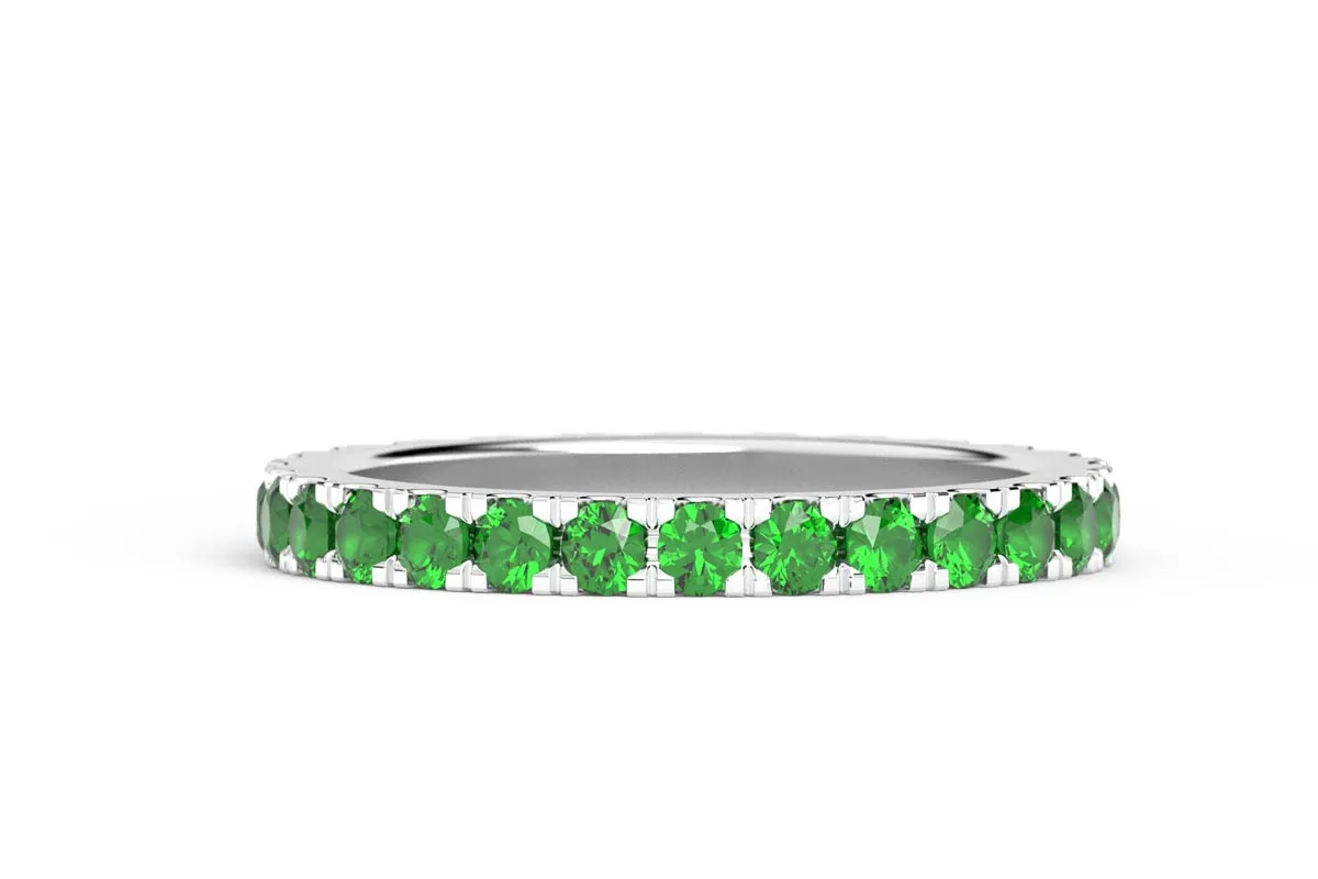 WHITE GOLD BIRTHSTONE HALF PAVE STACKING RING