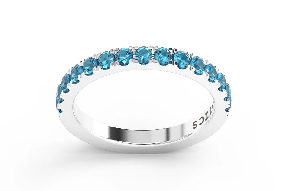 WHITE GOLD BIRTHSTONE HALF PAVE STACKING RING