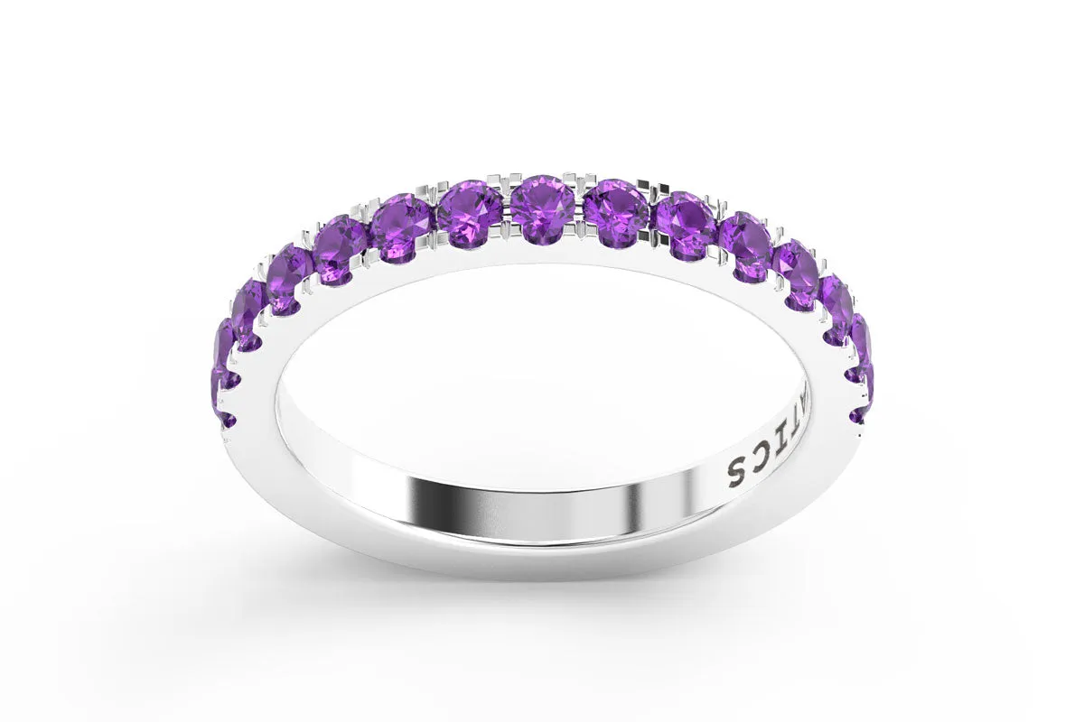 WHITE GOLD BIRTHSTONE HALF PAVE STACKING RING