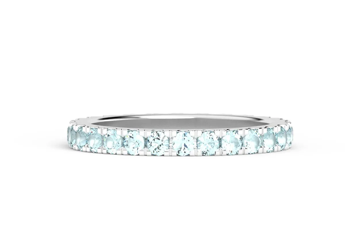 WHITE GOLD BIRTHSTONE HALF PAVE STACKING RING