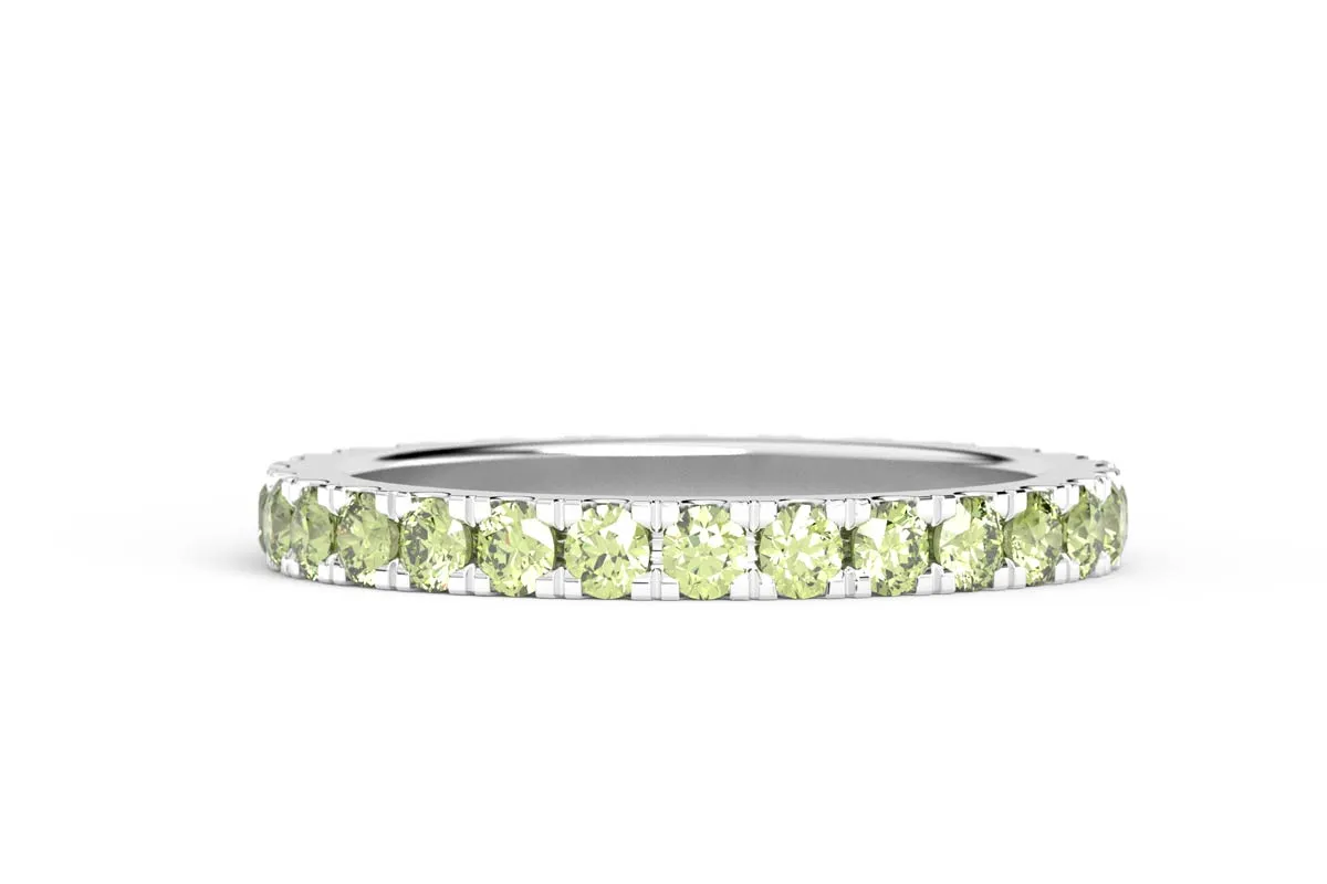 WHITE GOLD BIRTHSTONE HALF PAVE STACKING RING
