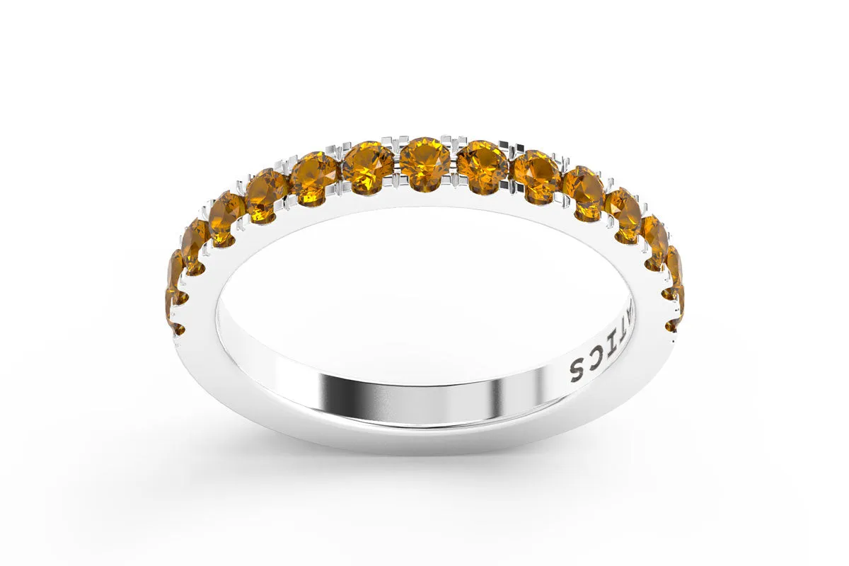 WHITE GOLD BIRTHSTONE HALF PAVE STACKING RING