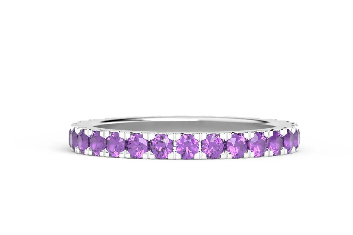 WHITE GOLD BIRTHSTONE HALF PAVE STACKING RING