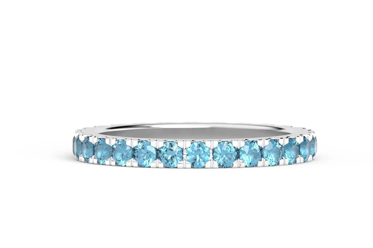 WHITE GOLD BIRTHSTONE HALF PAVE STACKING RING