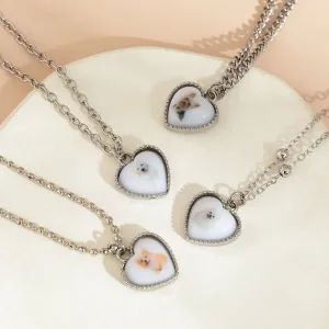 White Resin & Silver-Plated Dog Heart Pendant Necklace Set