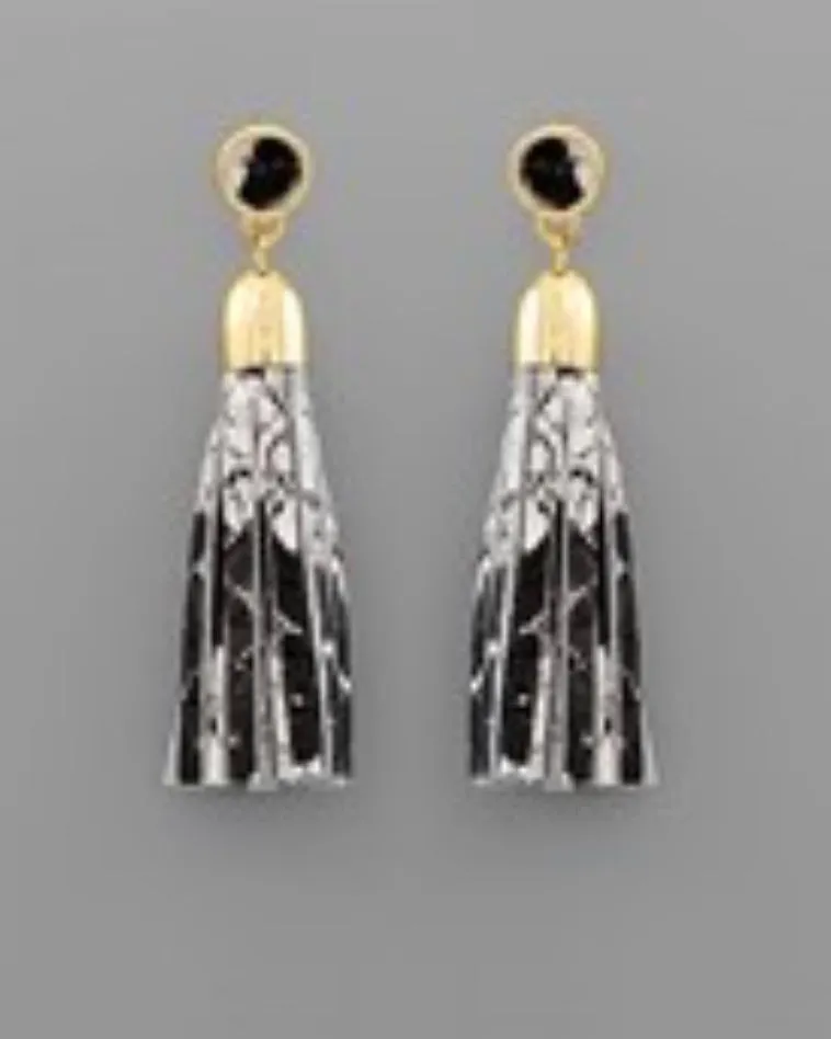 White Snakeskin Tassel Earrings