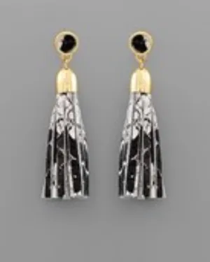 White Snakeskin Tassel Earrings