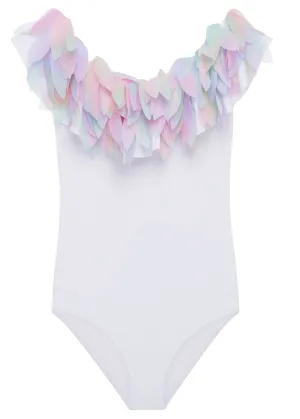 White Swimsuit with Unicorn Petals