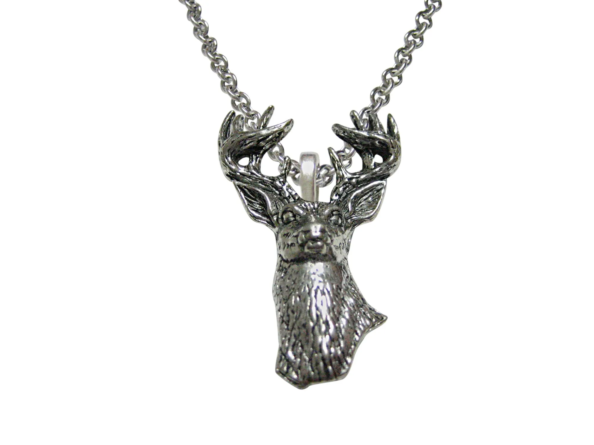 White Tailed Stag Deer Head Pendant Necklace