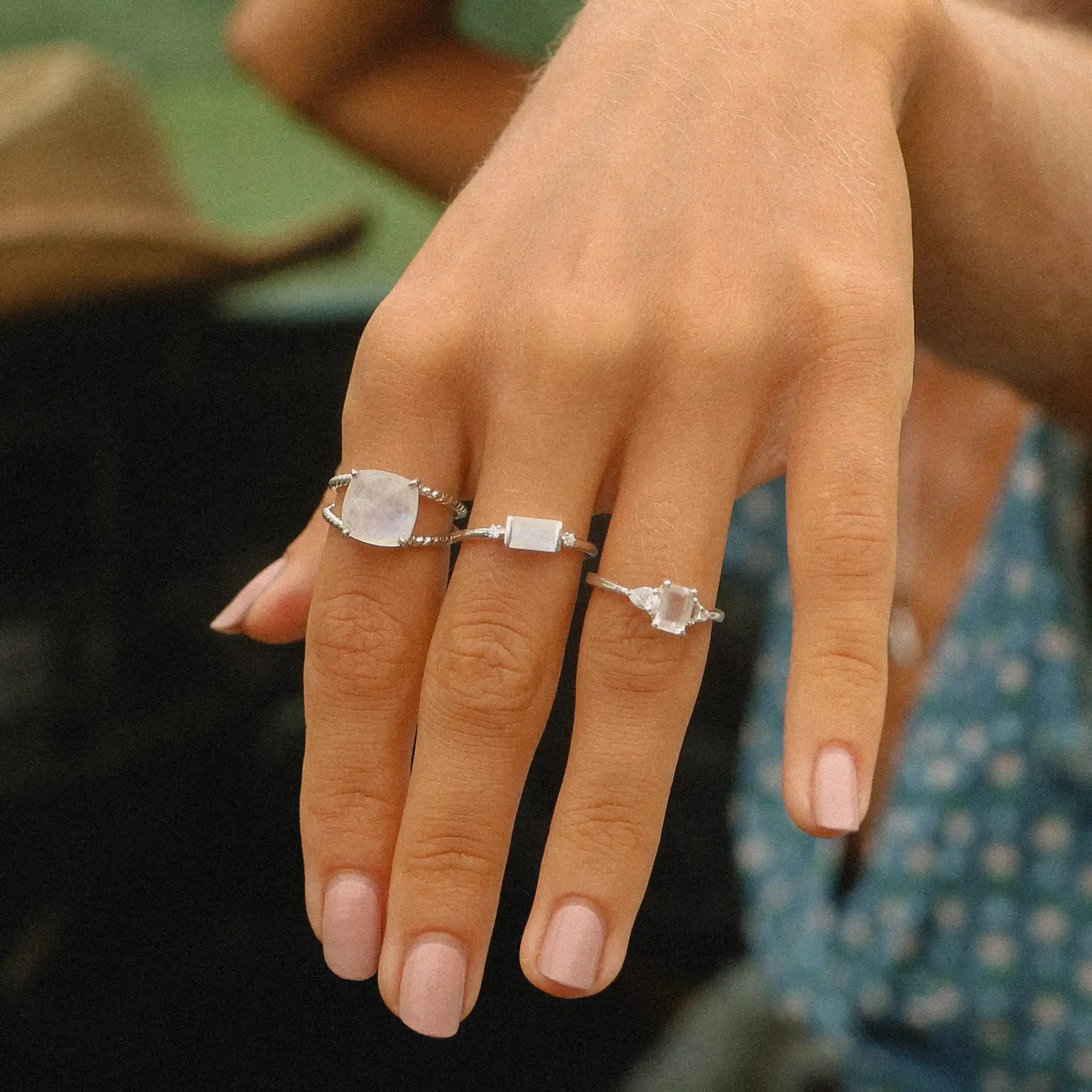 White Topaz and Moonstone Ring