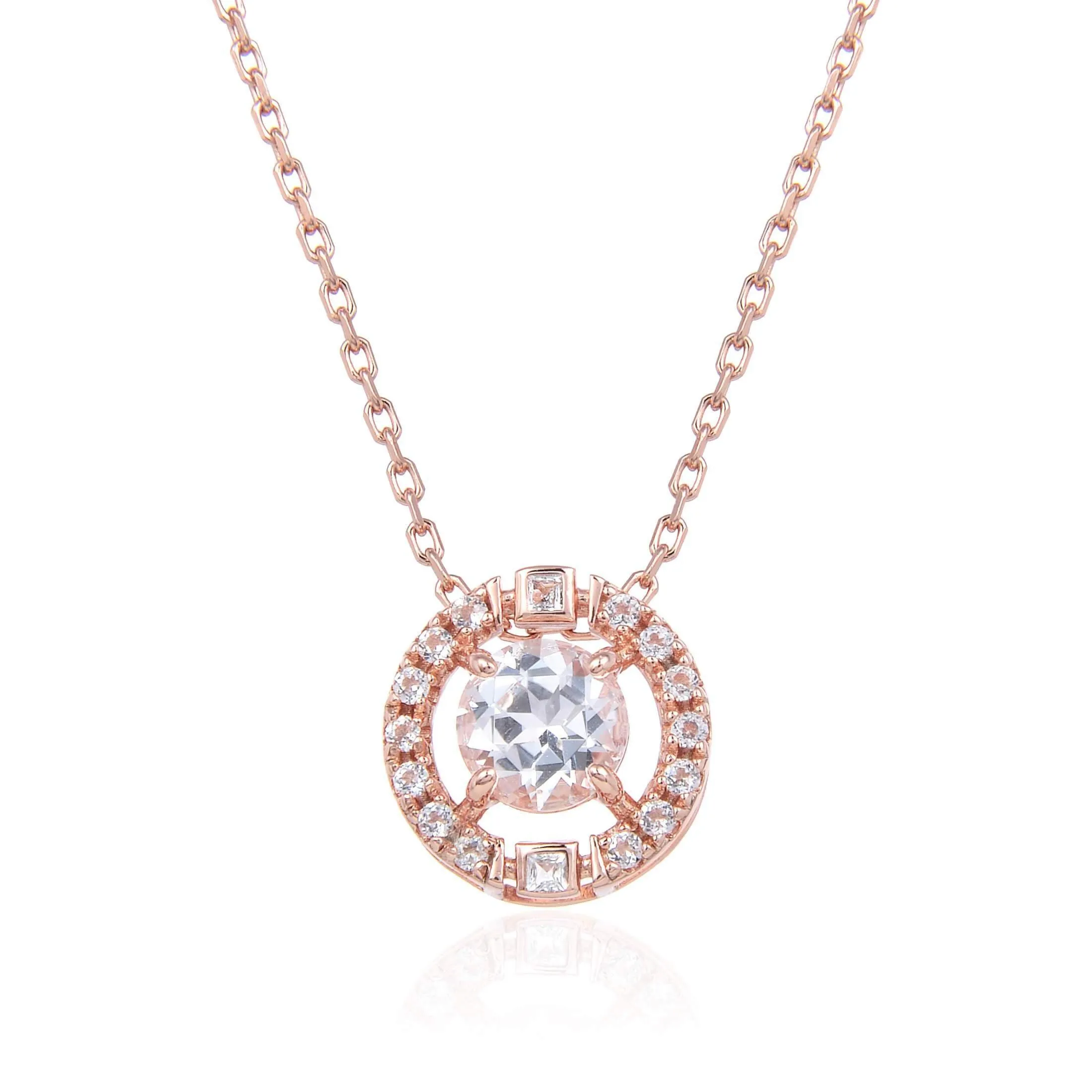 White Topaz Rose Gold Halo Necklace