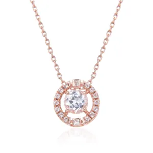 White Topaz Rose Gold Halo Necklace