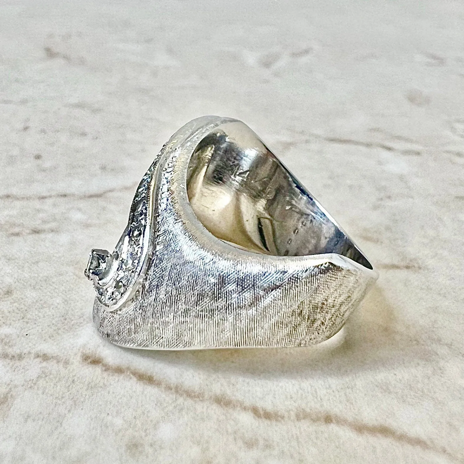 Wide Vintage Handcrafted 14 Karat White Gold Diamond Band Ring