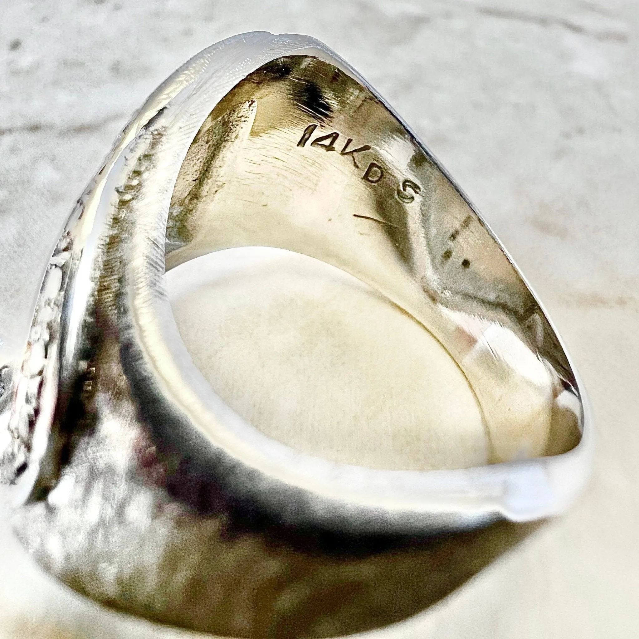Wide Vintage Handcrafted 14 Karat White Gold Diamond Band Ring