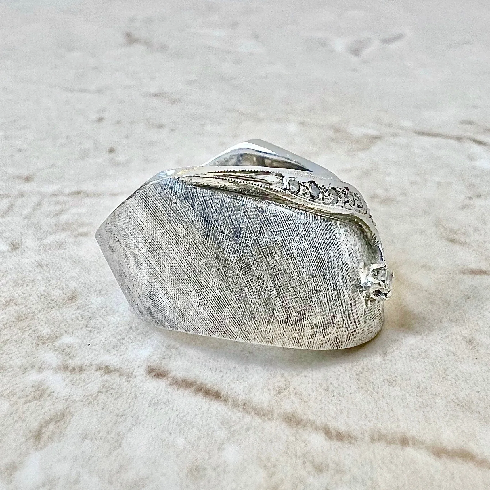 Wide Vintage Handcrafted 14 Karat White Gold Diamond Band Ring