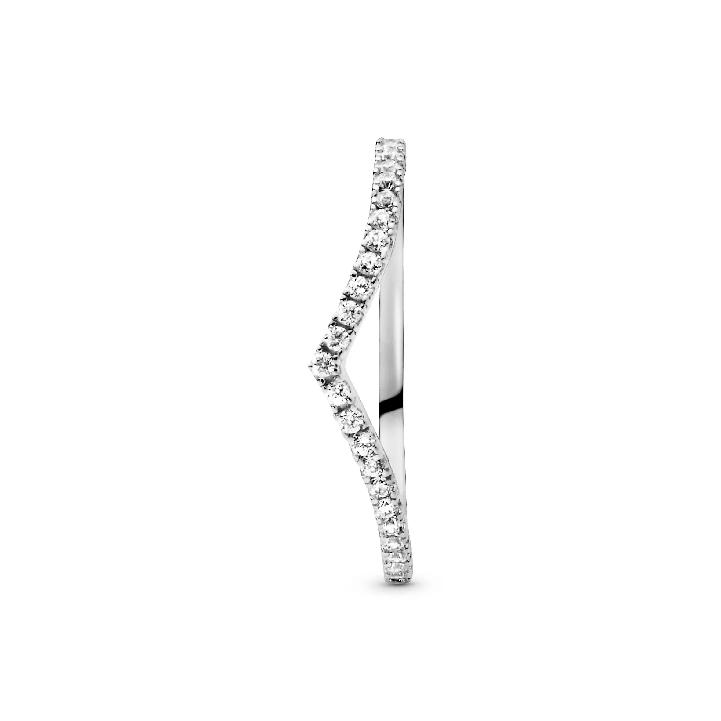 Wishbone silver ring with clear cubic zirconia