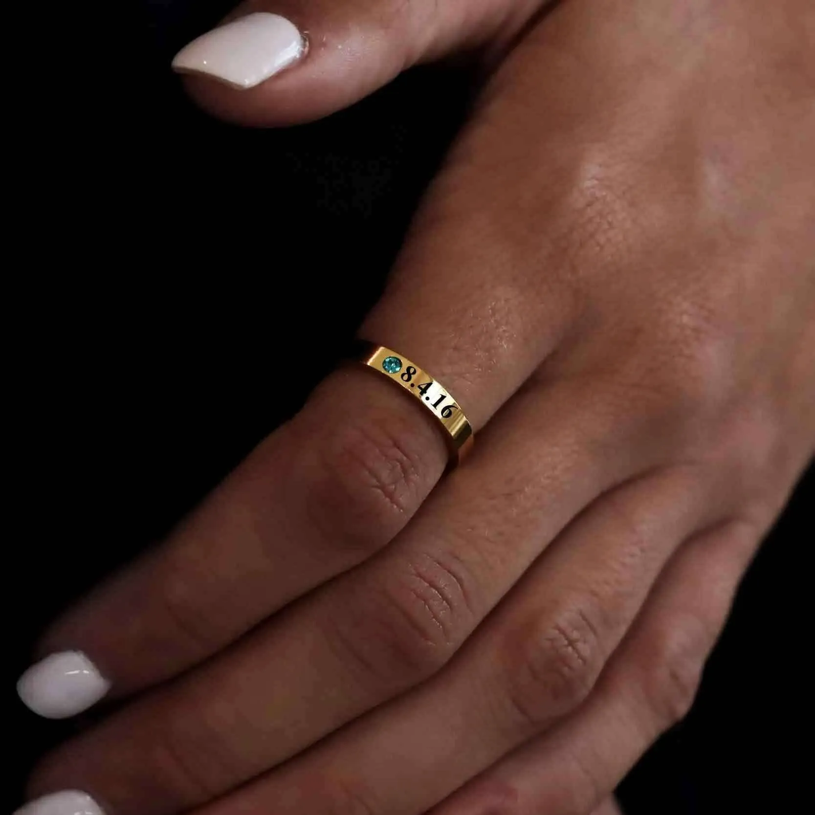 WJW - Gold Engravable Blank Birthstone Stacking Rings