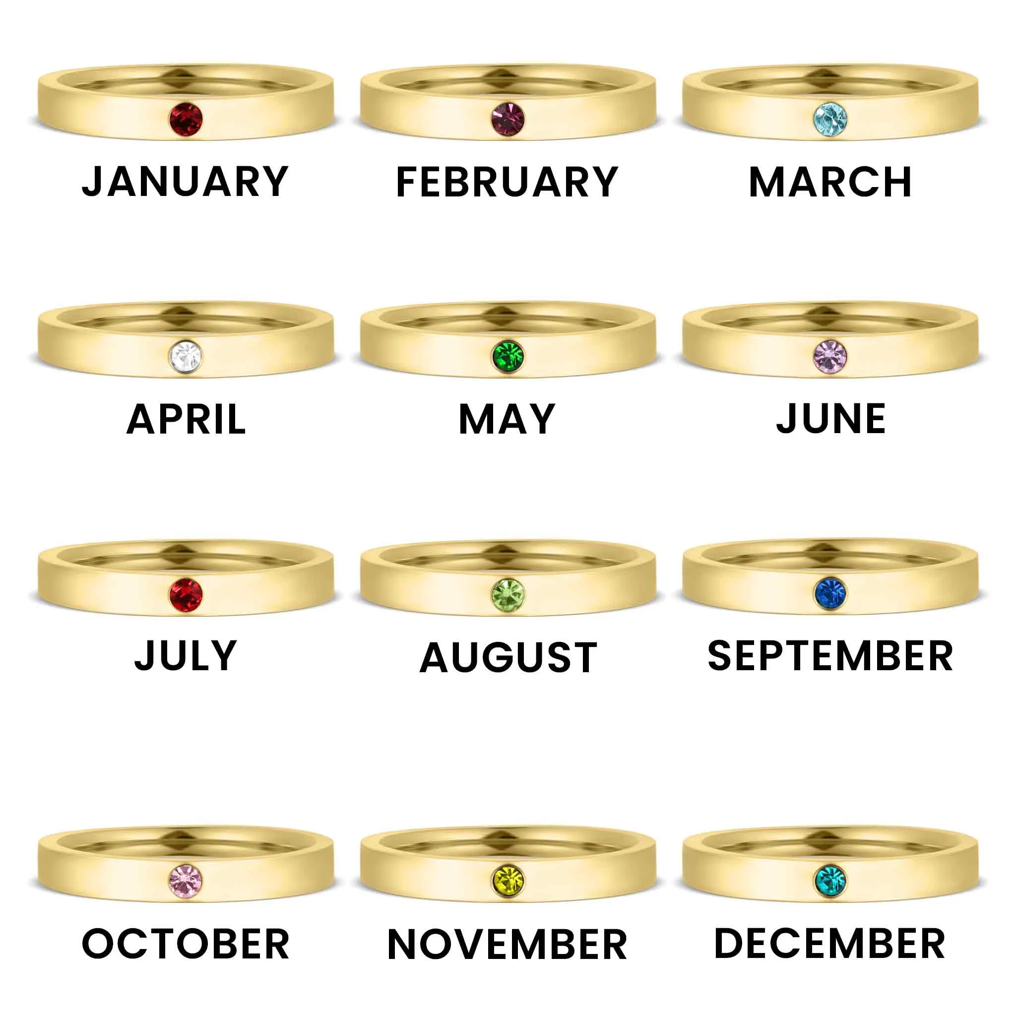 WJW - Gold Engravable Blank Birthstone Stacking Rings