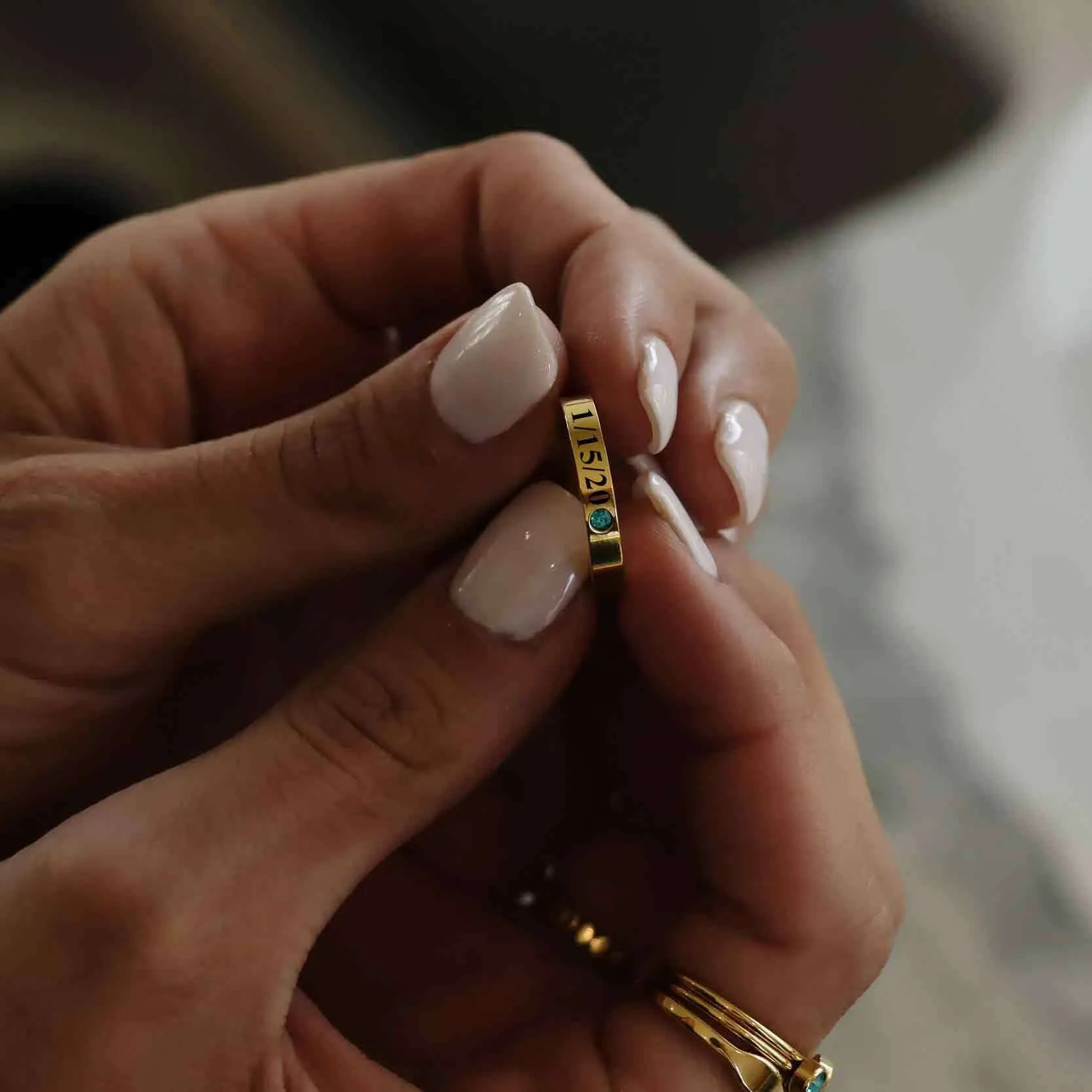 WJW - Gold Engravable Blank Birthstone Stacking Rings