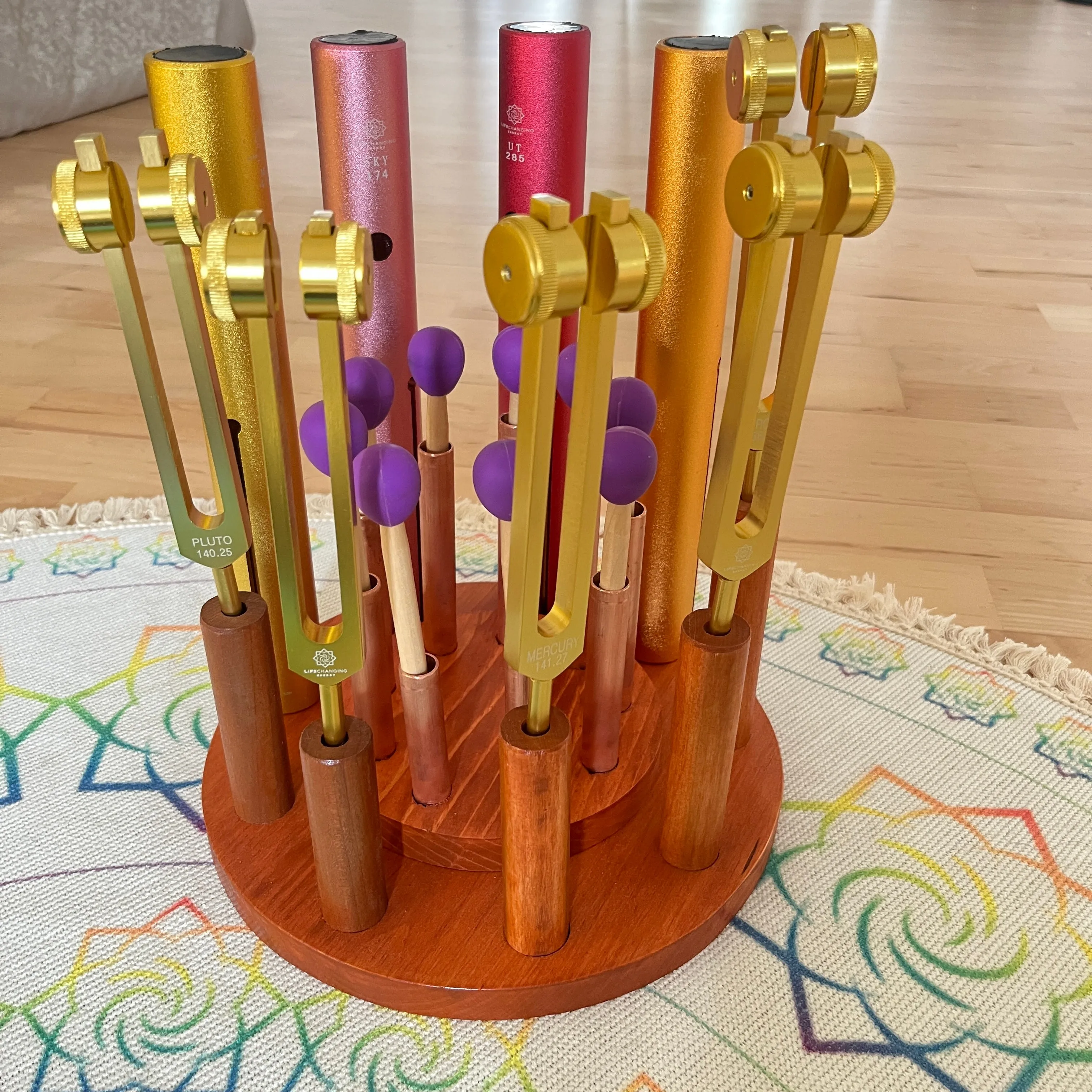 Wood and Copper Tuning Fork and Wah Wah Holder