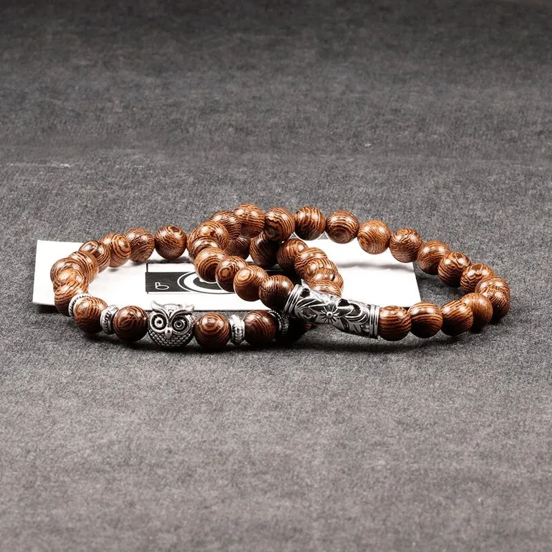 Wooden Bead Raw Energy Crystal Bracelet