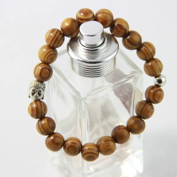 Wooden Prayer Beads Bracelet with Buddha Head